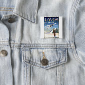 Reisposter Davos Zwitserland Vierkante Button 5,1 Cm (In situ)