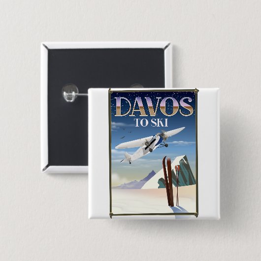 Reisposter Davos Zwitserland Vierkante Button 5,1 Cm (Voorkant /achterkant)