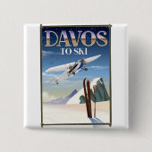 Reisposter Davos Zwitserland Vierkante Button 5,1 Cm (Voorkant)