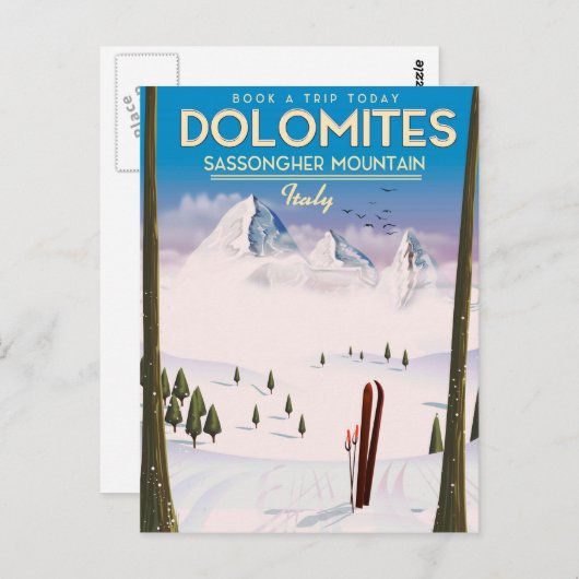 Reisposter Dolomites Sassongher Mountain Italië Briefkaart (Voorkant / Achterkant)