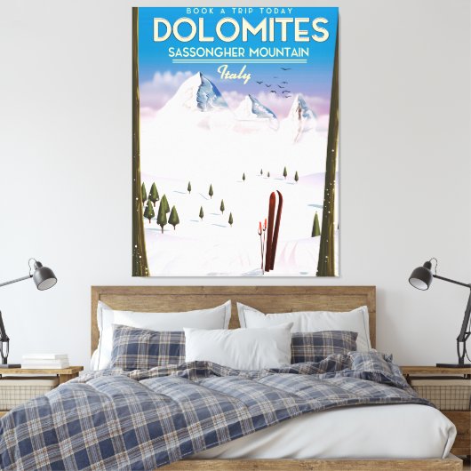 Reisposter Dolomites Sassongher Mountain Italië Canvas Afdruk (Insitu (Slaapkamer))