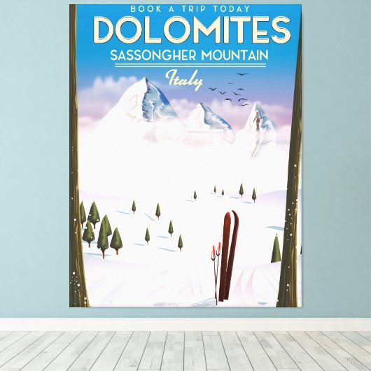 Reisposter Dolomites Sassongher Mountain Italië Canvas Afdruk (Insitu (Houten vloer))
