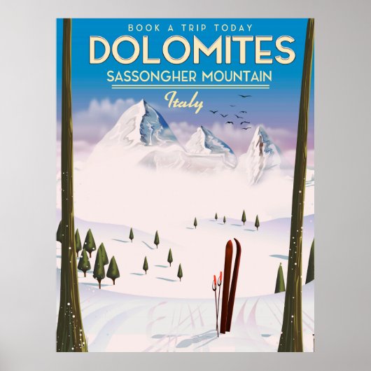 Reisposter Dolomites Sassongher Mountain Italië Poster (Voorkant)