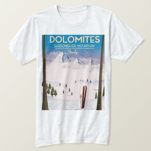 Reisposter Dolomites Sassongher Mountain Italië T-shirt (Design voorkant)