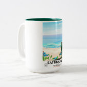 Reisposter Eastbourne Beach East Sussex Tweekleurige Koffiemok (Voorkant links)