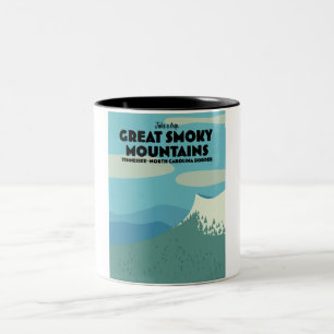 Reisposter Great Smoky Mountains. Tweekleurige Koffiemok