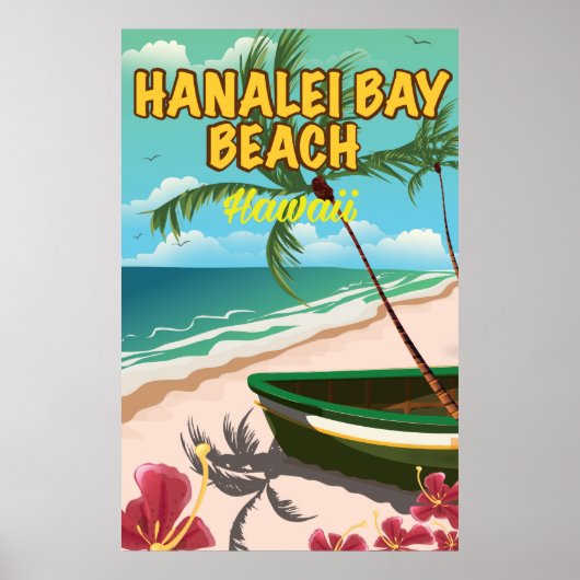 Reisposter Hanalei Bay Beach Hawaii Poster (Voorkant)