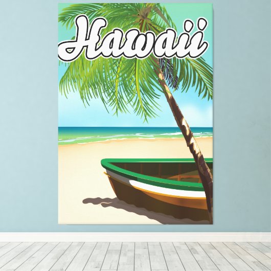 Reisposter Hawaii Tropical Beach Canvas Afdruk (Insitu (Houten vloer))