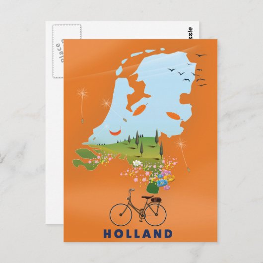 Reisposter Holland Map Briefkaart (Voorkant / Achterkant)