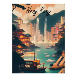 Reisposter Hong Kong China Stadslandschap Perfect Poster