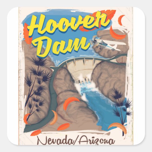 Reisposter Hoover Dam Nevada/Arizona Vierkante Sticker (Voorkant)