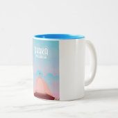 Reisposter in de  stijl Dhaka Bangladesh. Tweekleurige Koffiemok (Voorkant rechts)