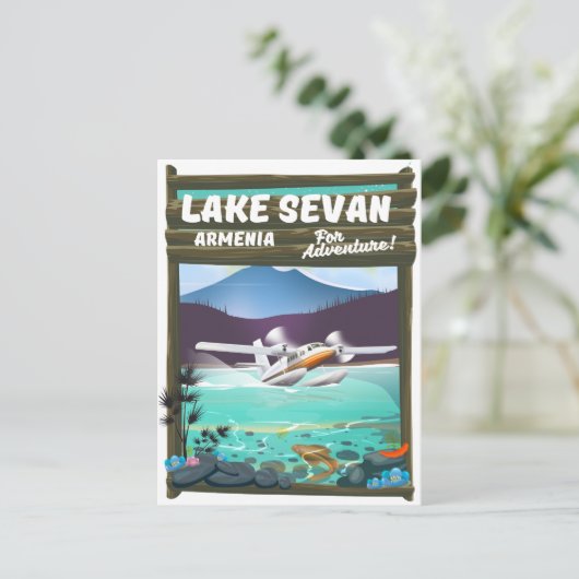 Reisposter in de stijl van het Sevan Armenia-meer Briefkaart (Staand voorkant)