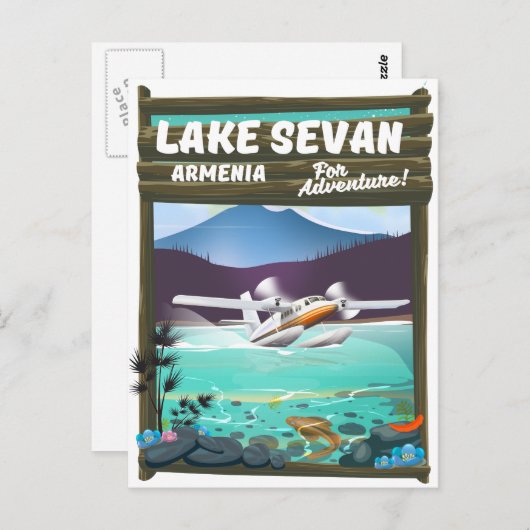 Reisposter in de stijl van het Sevan Armenia-meer Briefkaart (Voorkant / Achterkant)