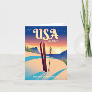 Reisposter in de  stijl VS "To Ski" Feestdagen Kaart