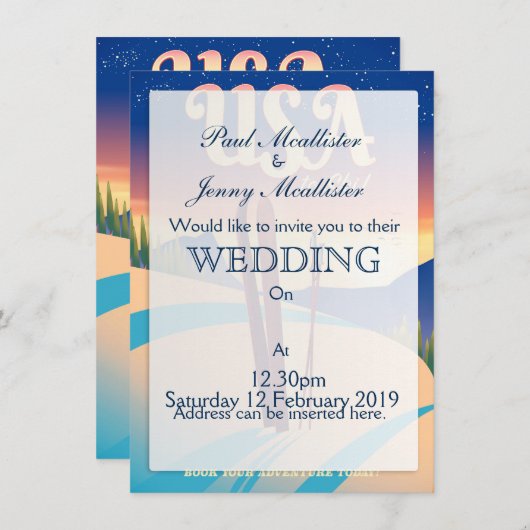 Reisposter in de  stijl VS "To Ski" Kaart (Voorkant / Achterkant)