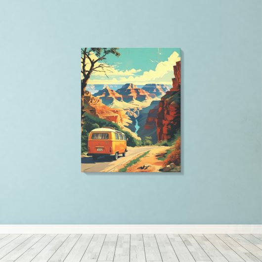 Reisposter in retro-stijl - Grand Canyon Adventure Canvas Afdruk (Insitu (Houten vloer))
