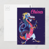 Reisposter in vintage stijl met Chinese draak Briefkaart (Voorkant / Achterkant)