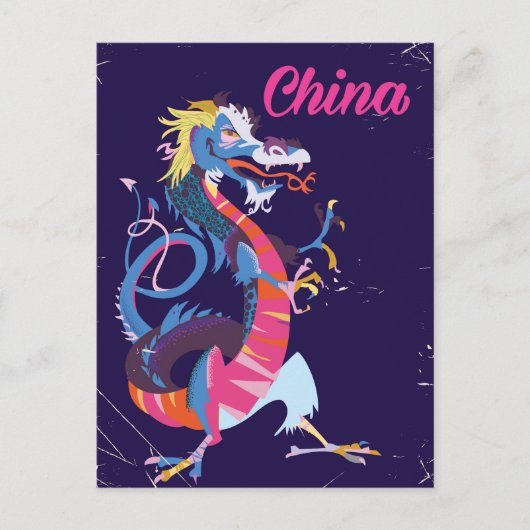 Reisposter in vintage stijl met Chinese draak Briefkaart (Voorkant)