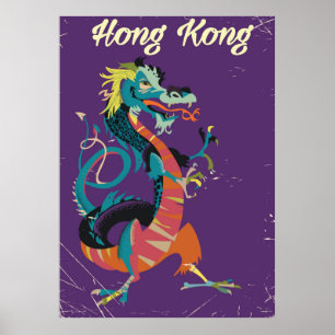 Reisposter in vintage stijl van Hong Kong Draak Poster