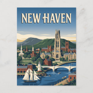 Reisposter in vintage stijl van New Haven Connecti Briefkaart