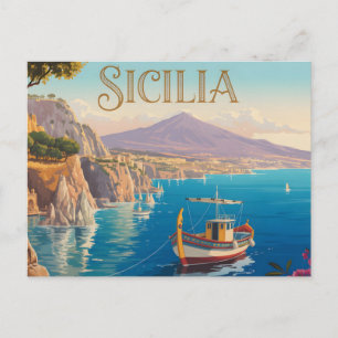 Reisposter in vintage stijl voor Sicilië Italië Feestdagenkaart