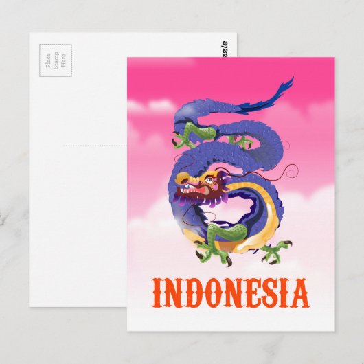 reisposter Indonesië Dragon retro Briefkaart (Voorkant / Achterkant)