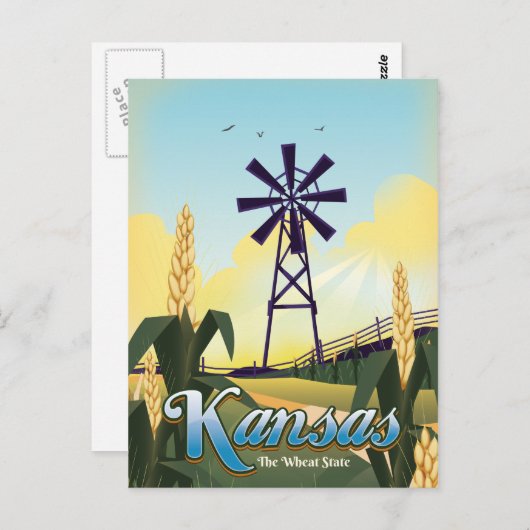 Reisposter Kansas "de Wheat state". Briefkaart (Voorkant / Achterkant)