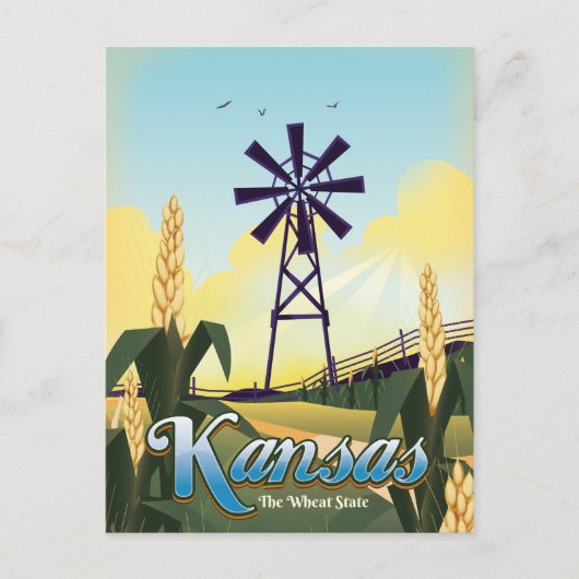 Reisposter Kansas "de Wheat state". Briefkaart (Voorkant)