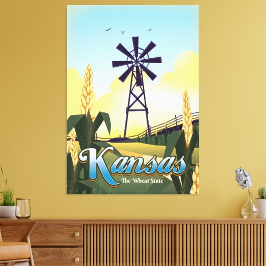 Reisposter Kansas "de Wheat state". Canvas Afdruk (Insitu (Woonkamer))
