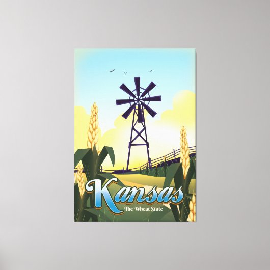 Reisposter Kansas "de Wheat state". Canvas Afdruk (Voorkant)