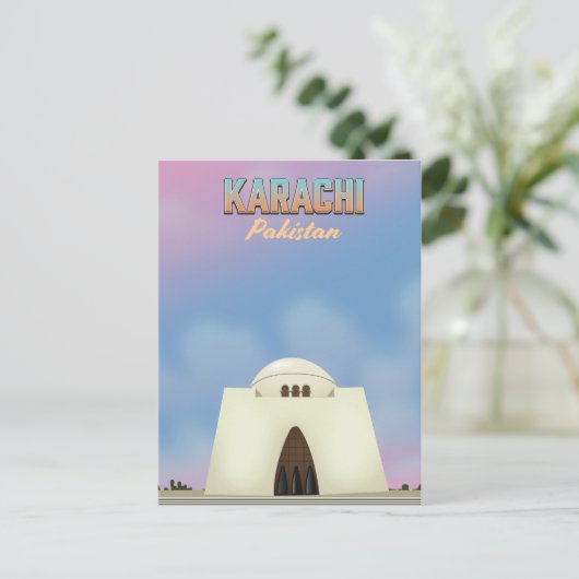 Reisposter Karachi Pakistan Briefkaart (Staand voorkant)