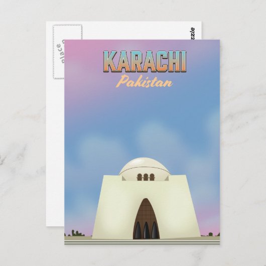 Reisposter Karachi Pakistan Briefkaart (Voorkant / Achterkant)