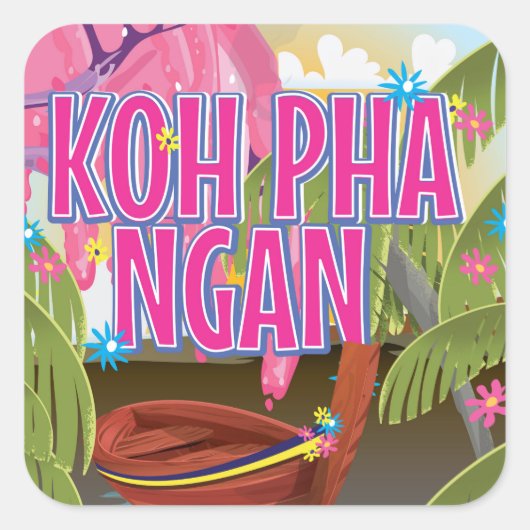 Reisposter Koh Pha Ngan Thailand Vierkante Sticker (Voorkant)