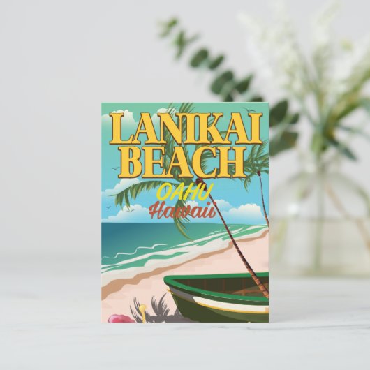reisposter lanikai Beach Hawaii Briefkaart (Staand voorkant)