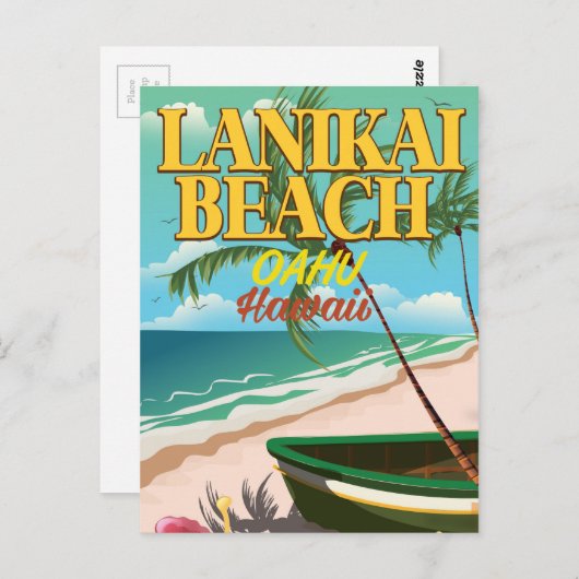 reisposter lanikai Beach Hawaii Briefkaart (Voorkant / Achterkant)