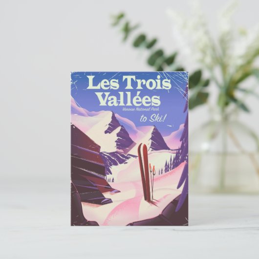 Reisposter Les Trois Vallées Ski Briefkaart (Staand voorkant)