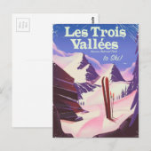 Reisposter Les Trois Vallées Ski Briefkaart (Voorkant / Achterkant)