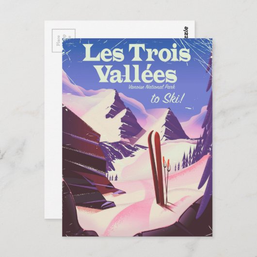 Reisposter Les Trois Vallées Ski Briefkaart (Voorkant / Achterkant)