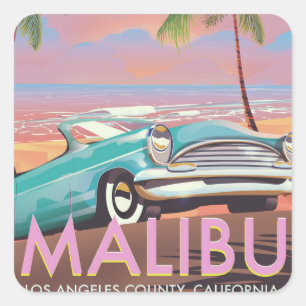 Reisposter Malibu, Los Angeles, Californië Vierkante Sticker