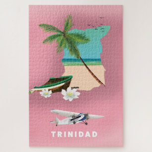 Reisposter met geïllustreerde kaart van Trinidad. Legpuzzel