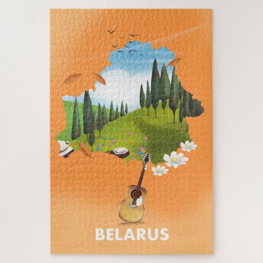 Reisposter met kaart van Wit-Rusland. Legpuzzel (Verticaal)