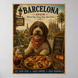 Reisposter met Spaanse Waterdog in Barcelona in vi Poster