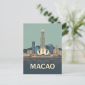 Reisposter met vintage Macao-skylinekunst Briefkaart (Staand voorkant)