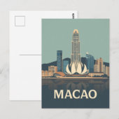 Reisposter met vintage Macao-skylinekunst Briefkaart (Voorkant / Achterkant)