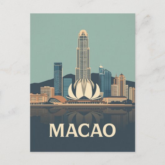 Reisposter met vintage Macao-skylinekunst Briefkaart (Voorkant)