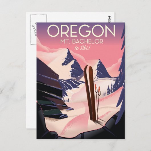 Reisposter Mt. Bachelor Oregon Ski Briefkaart (Voorkant / Achterkant)