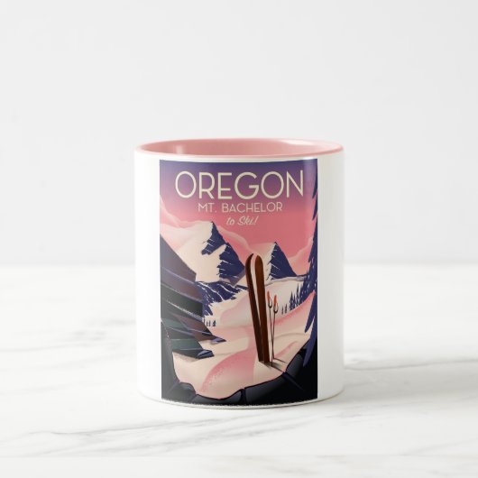 Reisposter Mt. Bachelor Oregon Ski Tweekleurige Koffiemok (Center)