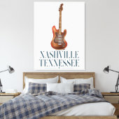 Reisposter Nashville Tennessee Guitar Canvas Afdruk (Insitu (Slaapkamer))