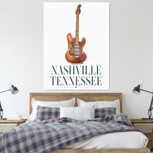 Reisposter Nashville Tennessee Guitar Canvas Afdruk (Insitu (Slaapkamer))